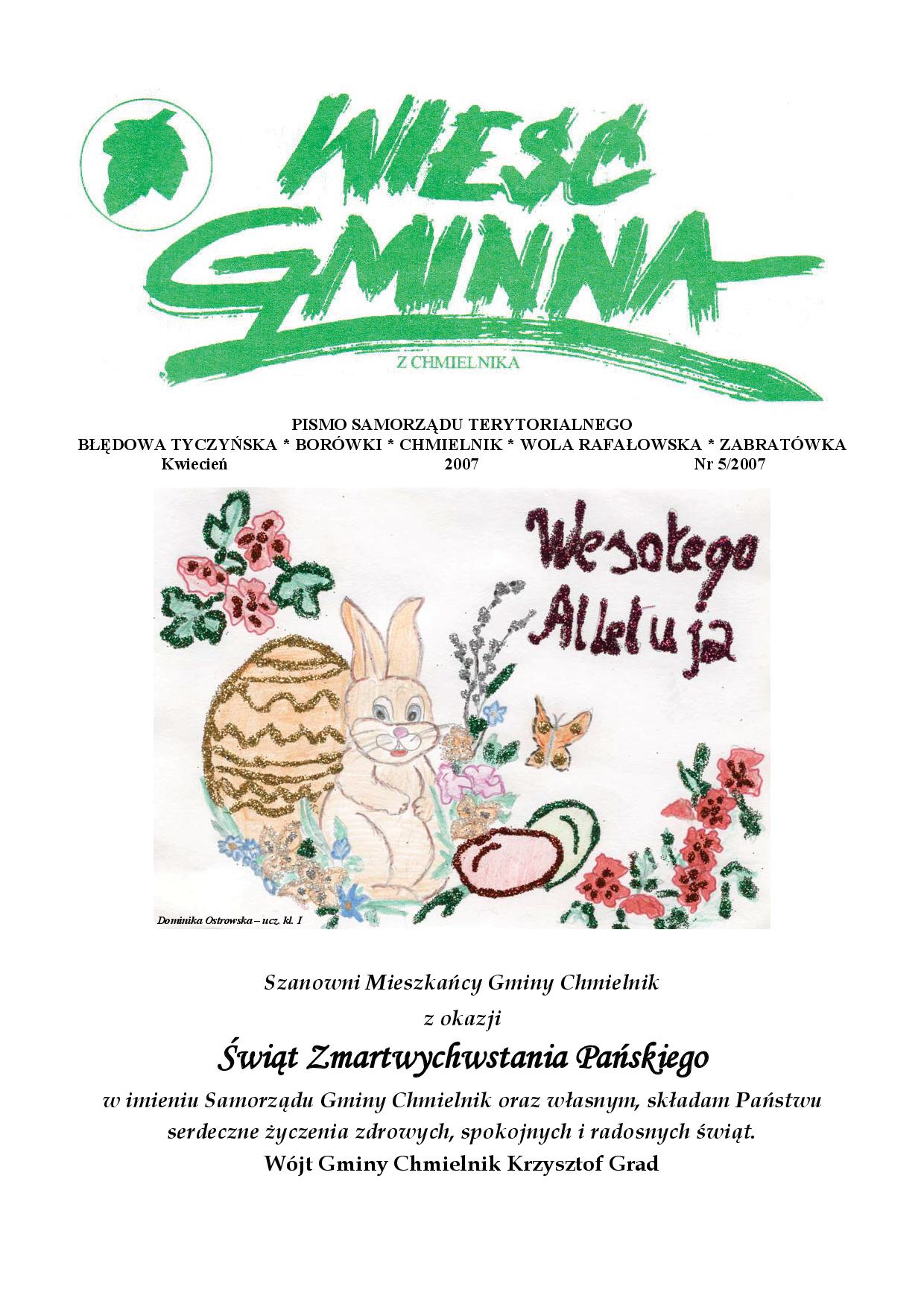 Wieść Gminna z Chmielnika - numer 1 z 2007 r. do pobrania w formacie PDF