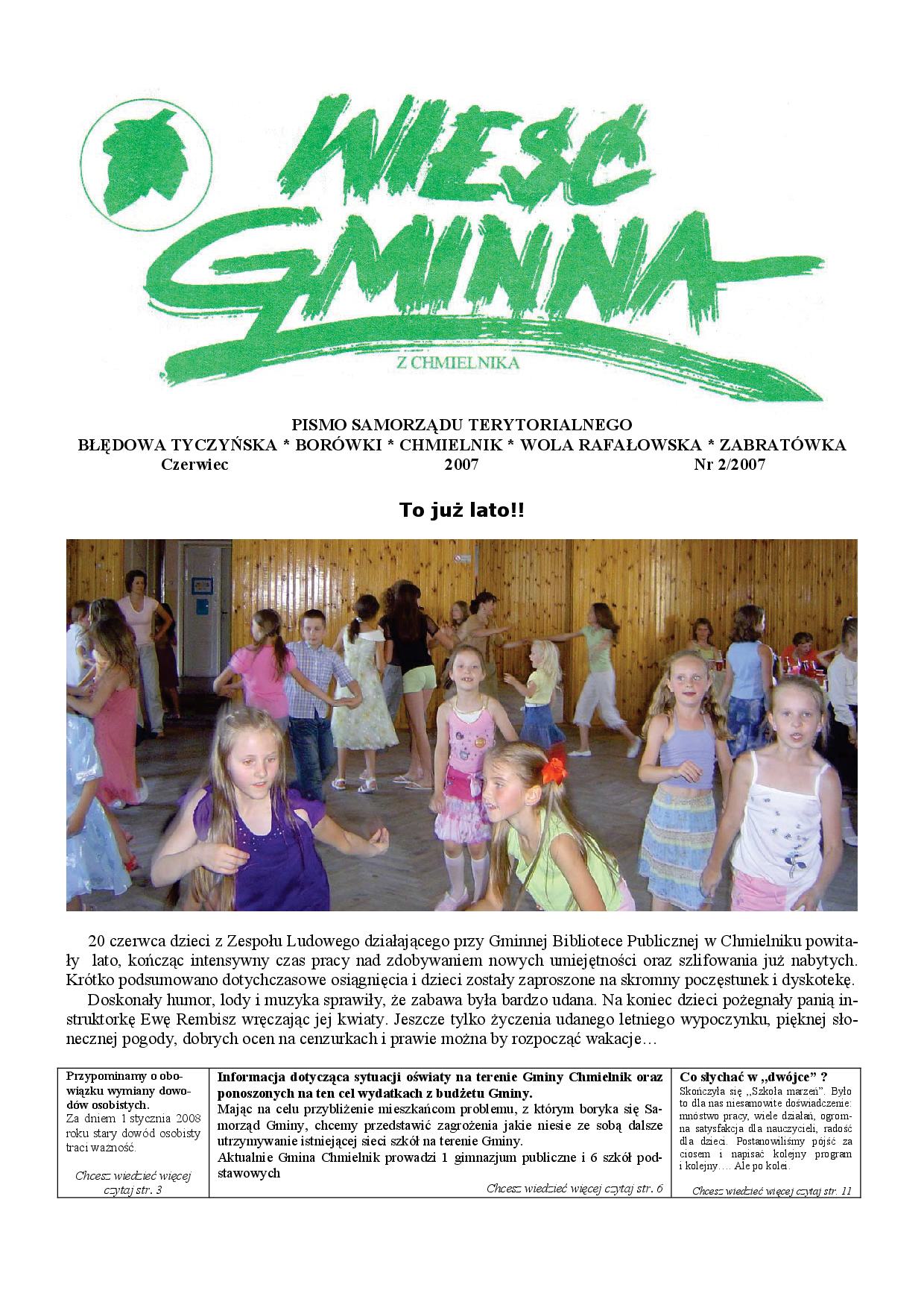 Wieść Gminna z Chmielnika - numer 2 z 2007 r. do pobrania w formacie PDF