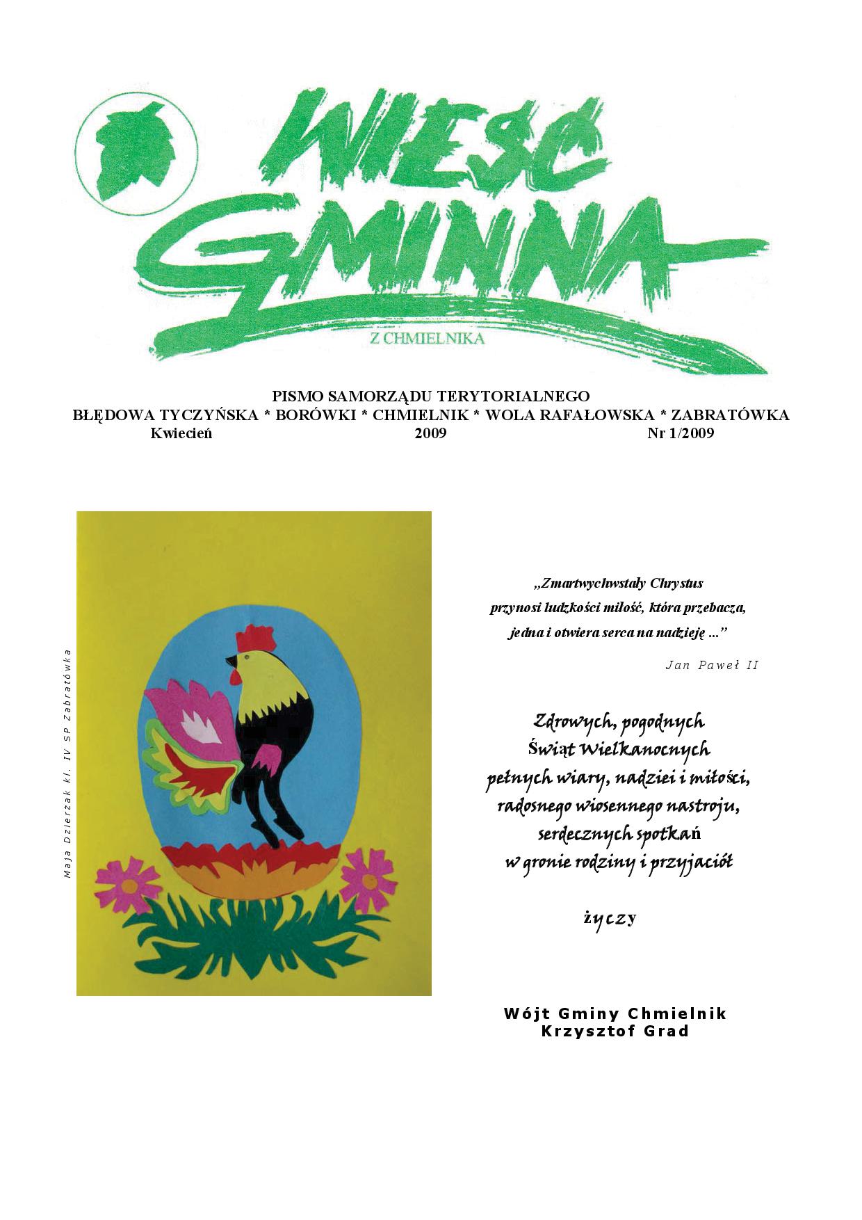 Wieść Gminna z Chmielnika - numer 1 z 2009 r. do pobrania w formacie PDF