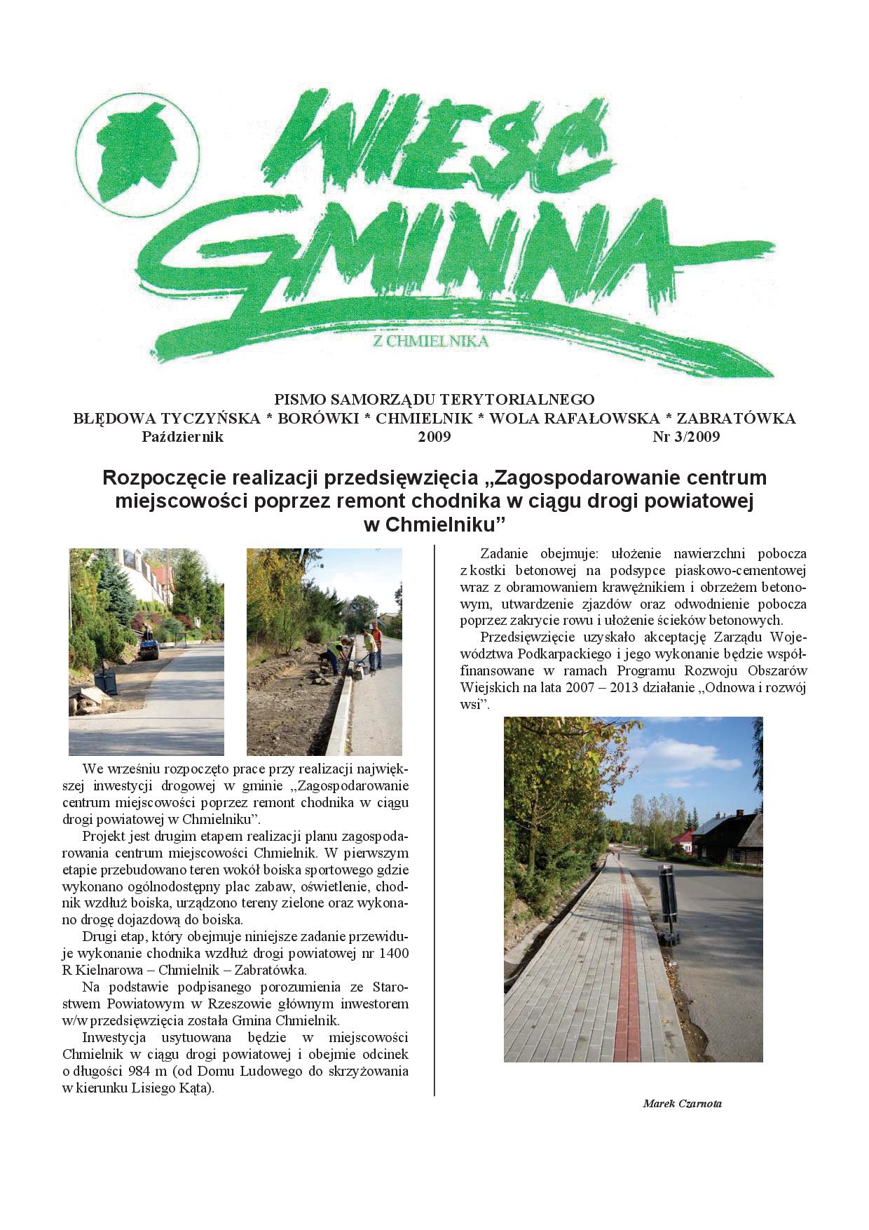 Wieść Gminna z Chmielnika - numer 3 z 2009 r. do pobrania w formacie PDF