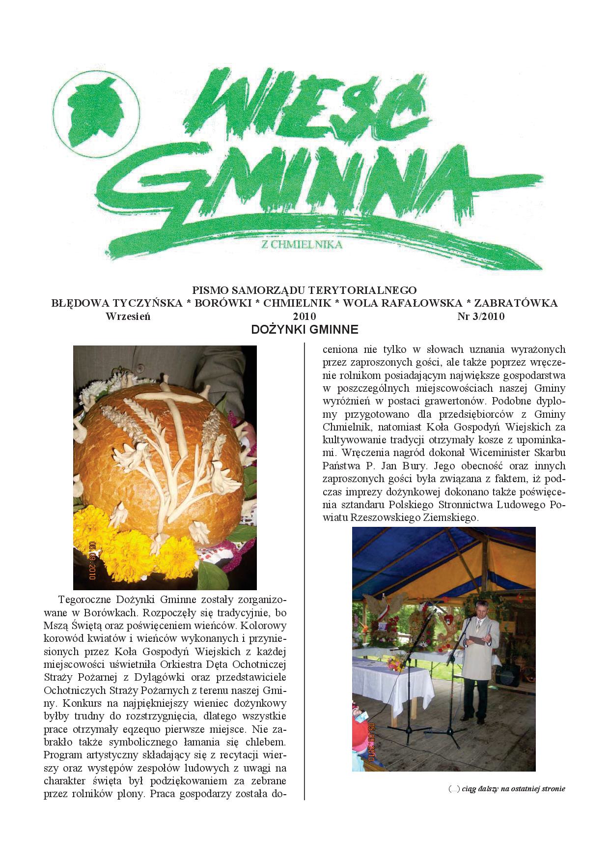 Wieść Gminna z Chmielnika - numer 3 z 2010 r. do pobrania w formacie PDF