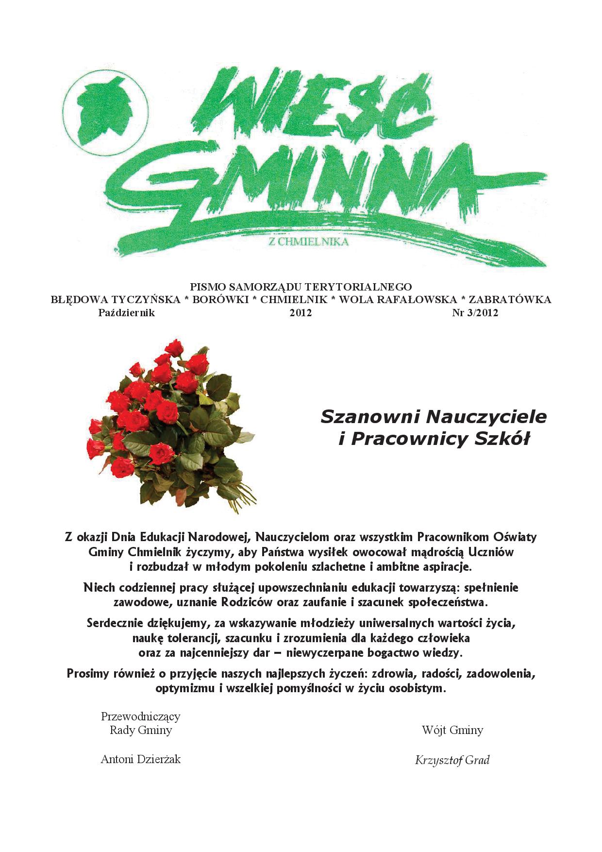 Wieść Gminna z Chmielnika - numer 3 z 2012 r. do pobrania w formacie PDF