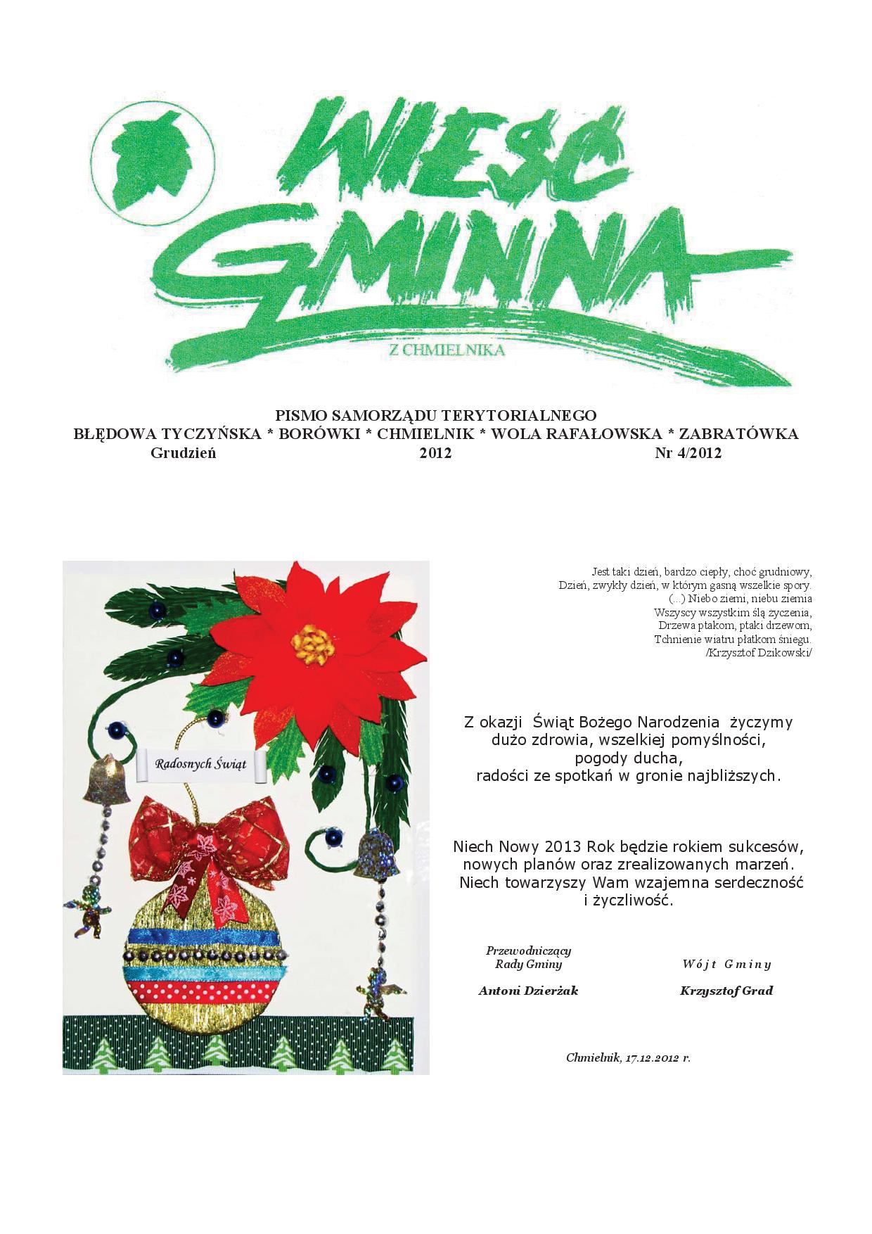 Wieść Gminna z Chmielnika - numer 4 z 2012 r. do pobrania w formacie PDF