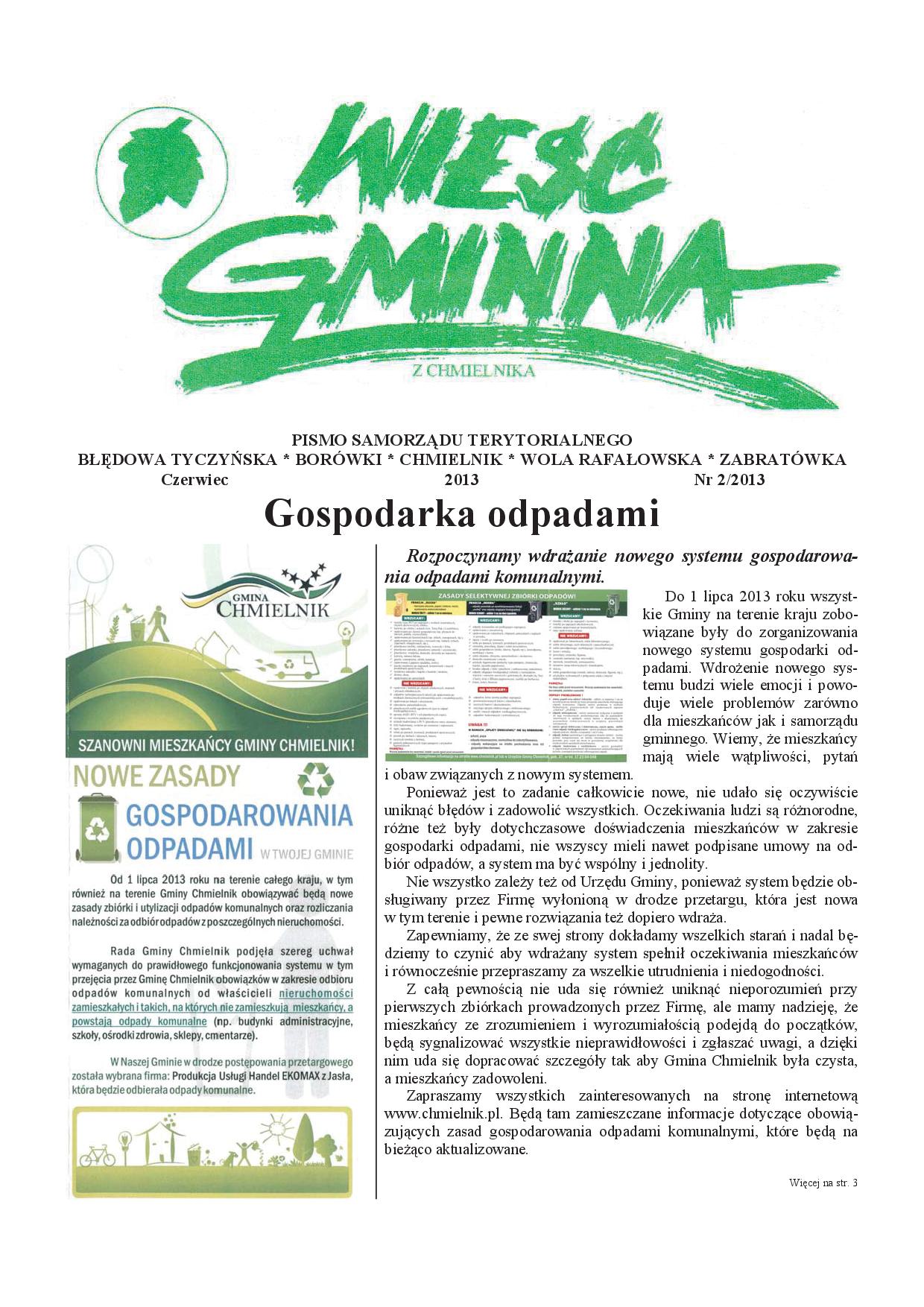 Wieść Gminna z Chmielnika - numer 2 z 2013 r. do pobrania w formacie PDF