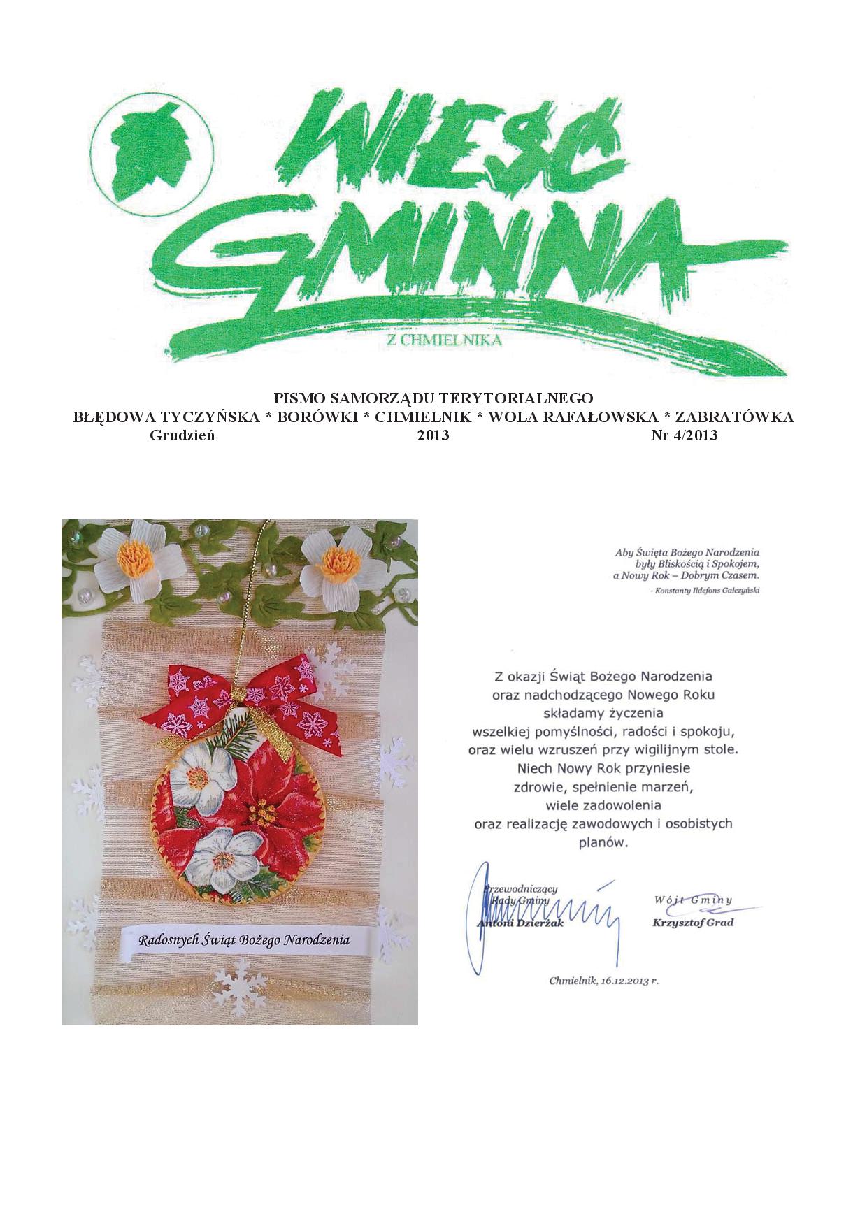 Wieść Gminna z Chmielnika - numer 4 z 2013 r. do pobrania w formacie PDF