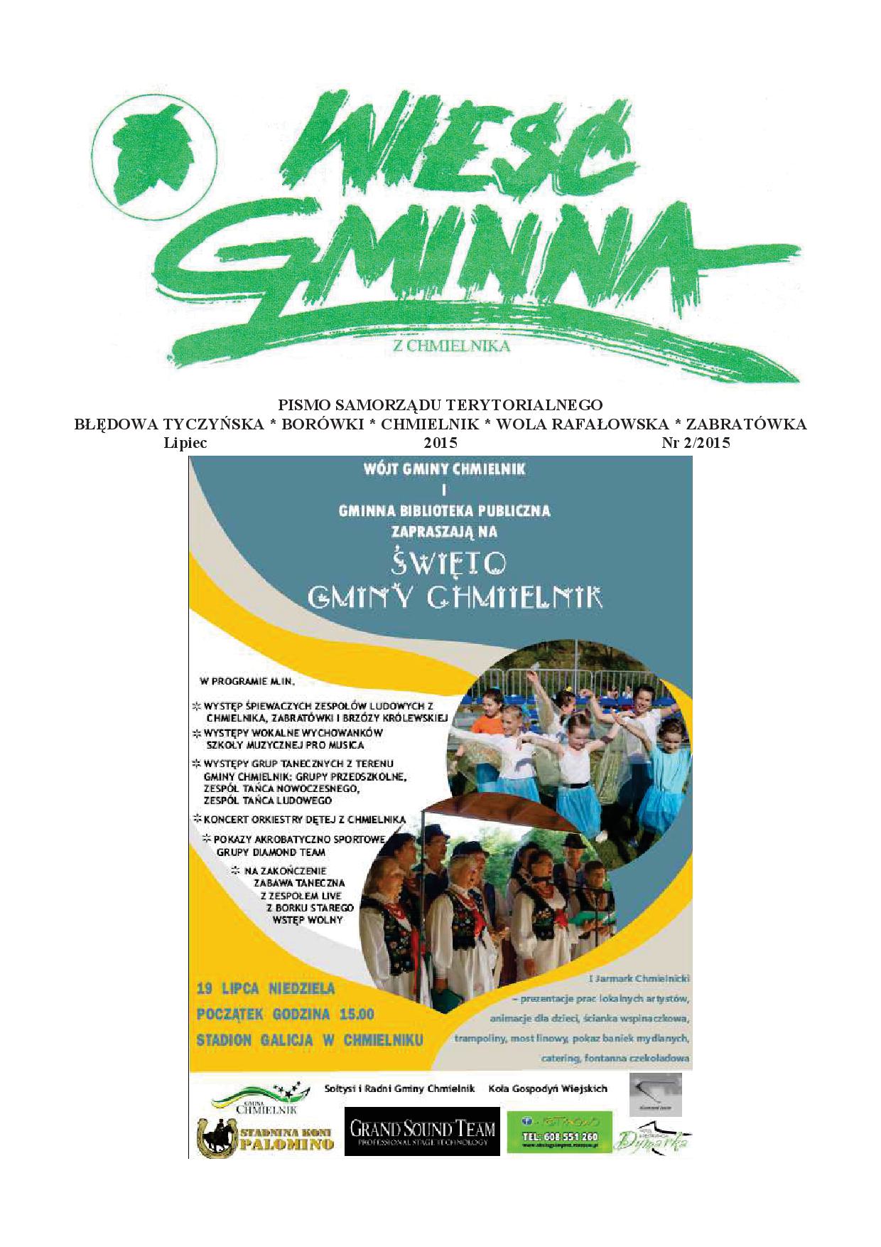 Wieść Gminna z Chmielnika - numer 2 z 2015 r. do pobrania w formacie PDF