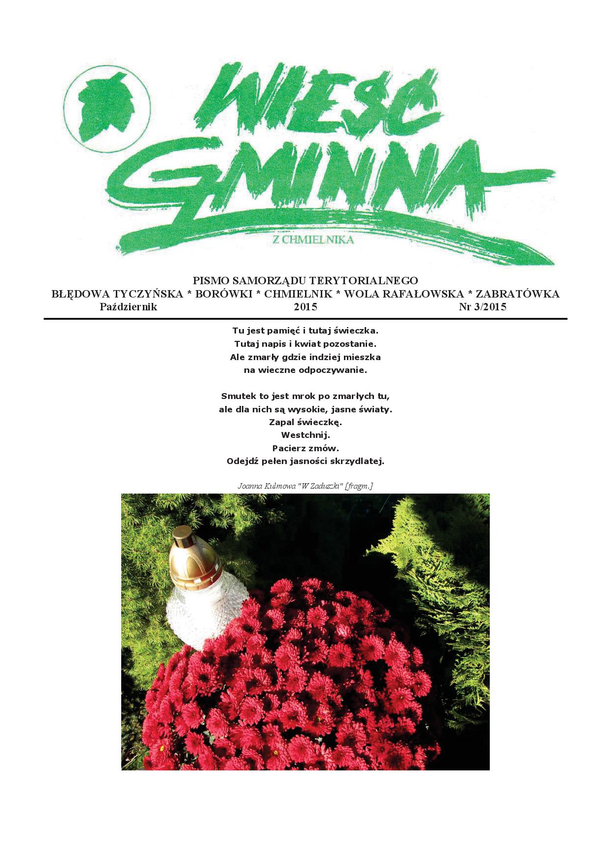Wieść Gminna z Chmielnika - numer 3 z 2015 r. do pobrania w formacie PDF