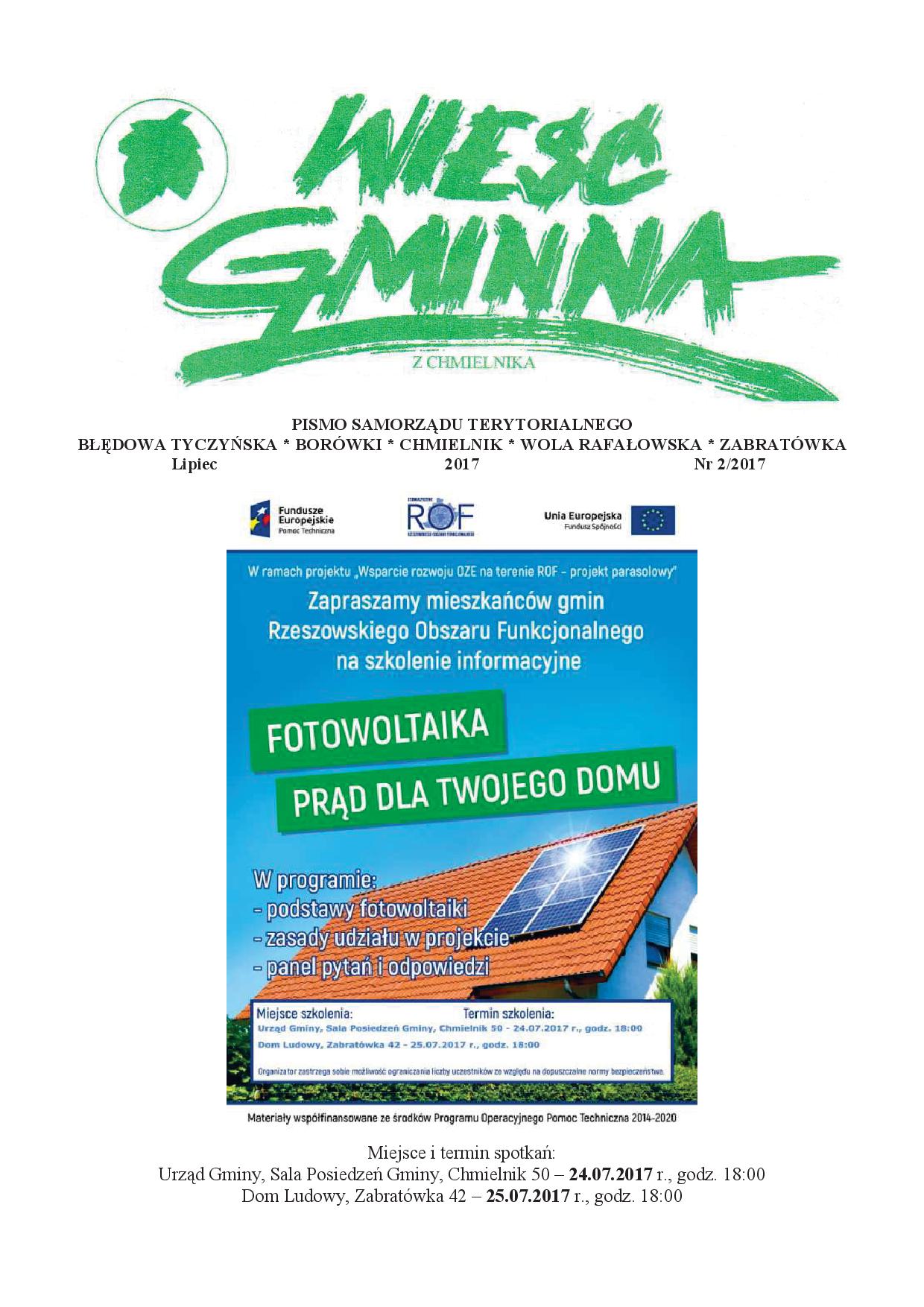 Wieść Gminna z Chmielnika - numer 2 z 2017 r. do pobrania w formacie PDF