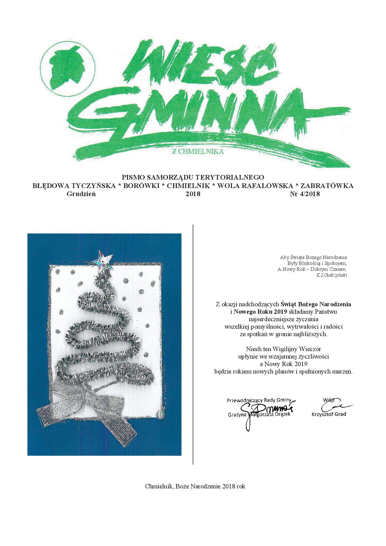 Wieść Gminna z Chmielnika - numer 4 z 2018 r. do pobrania w formacie PDF