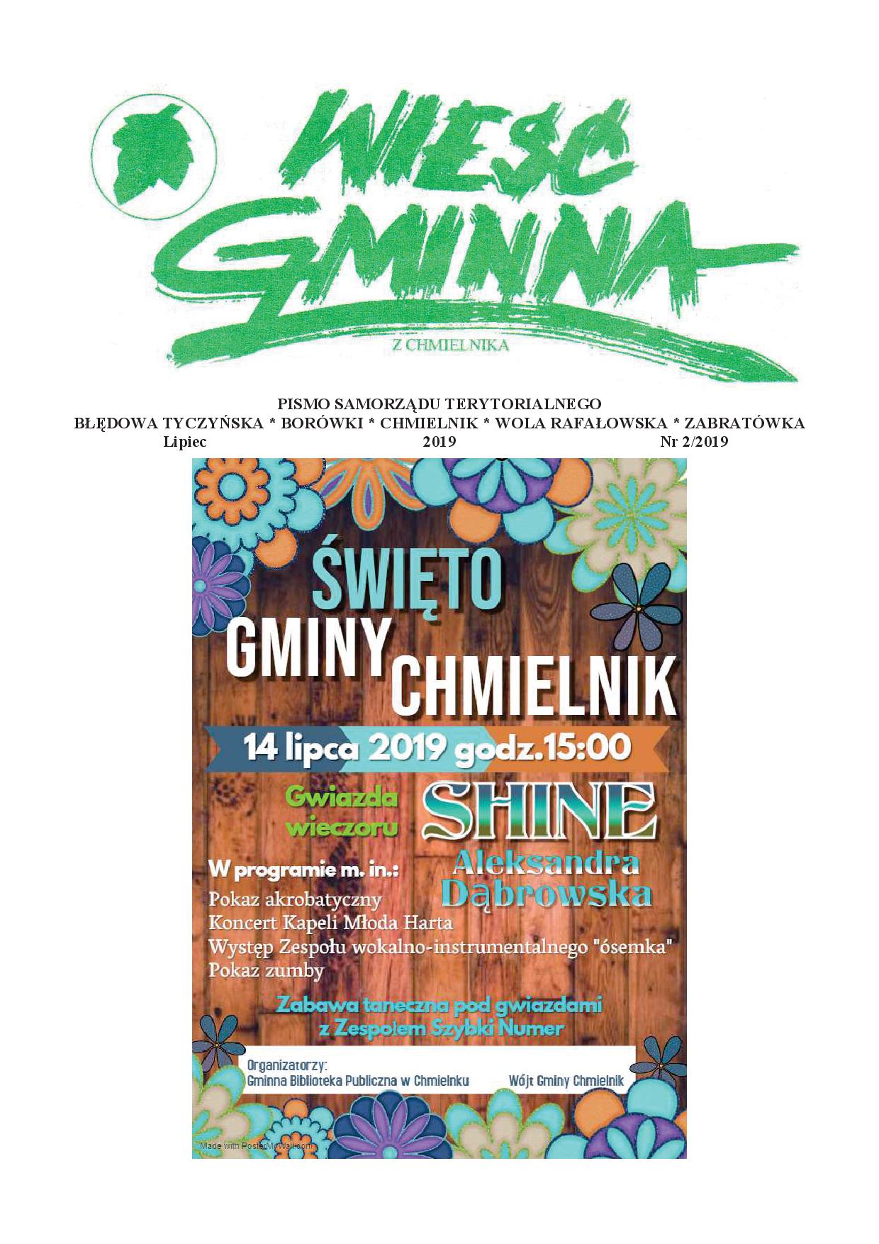Wieść Gminna z Chmielnika - numer 2 z 2019 r. do pobrania w formacie PDF