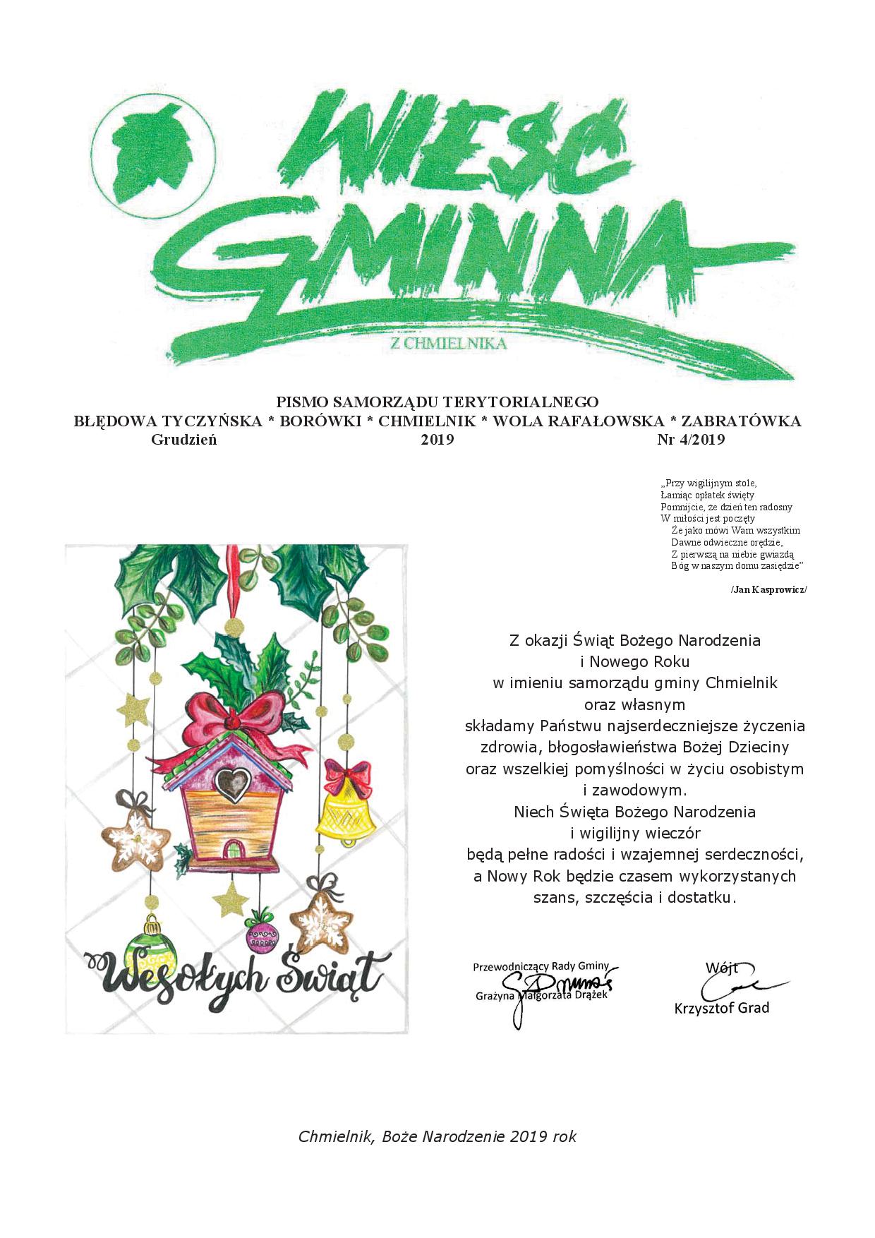 Wieść Gminna z Chmielnika - numer 4 z 2019 r. do pobrania w formacie PDF