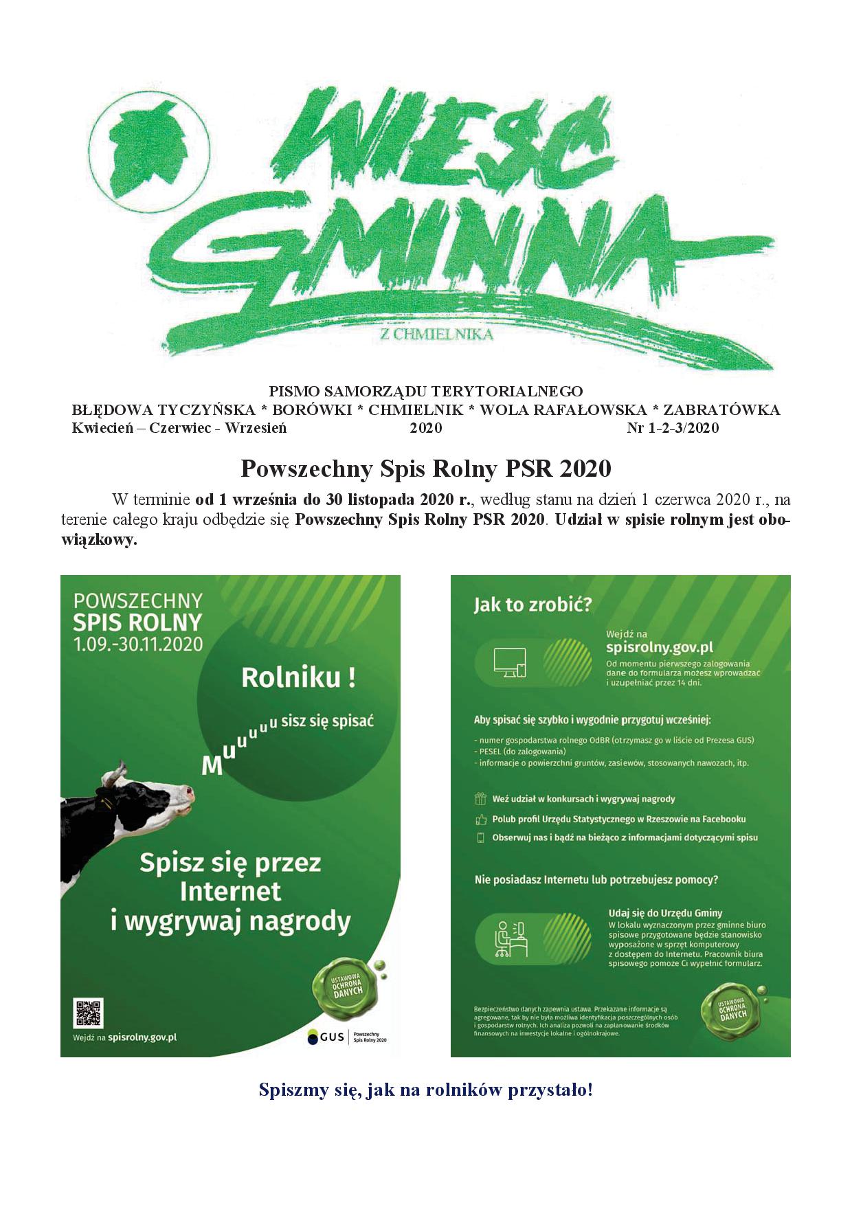 Wieść Gminna z Chmielnika - numer 1,2,3 z 2020 r. do pobrania w formacie PDF