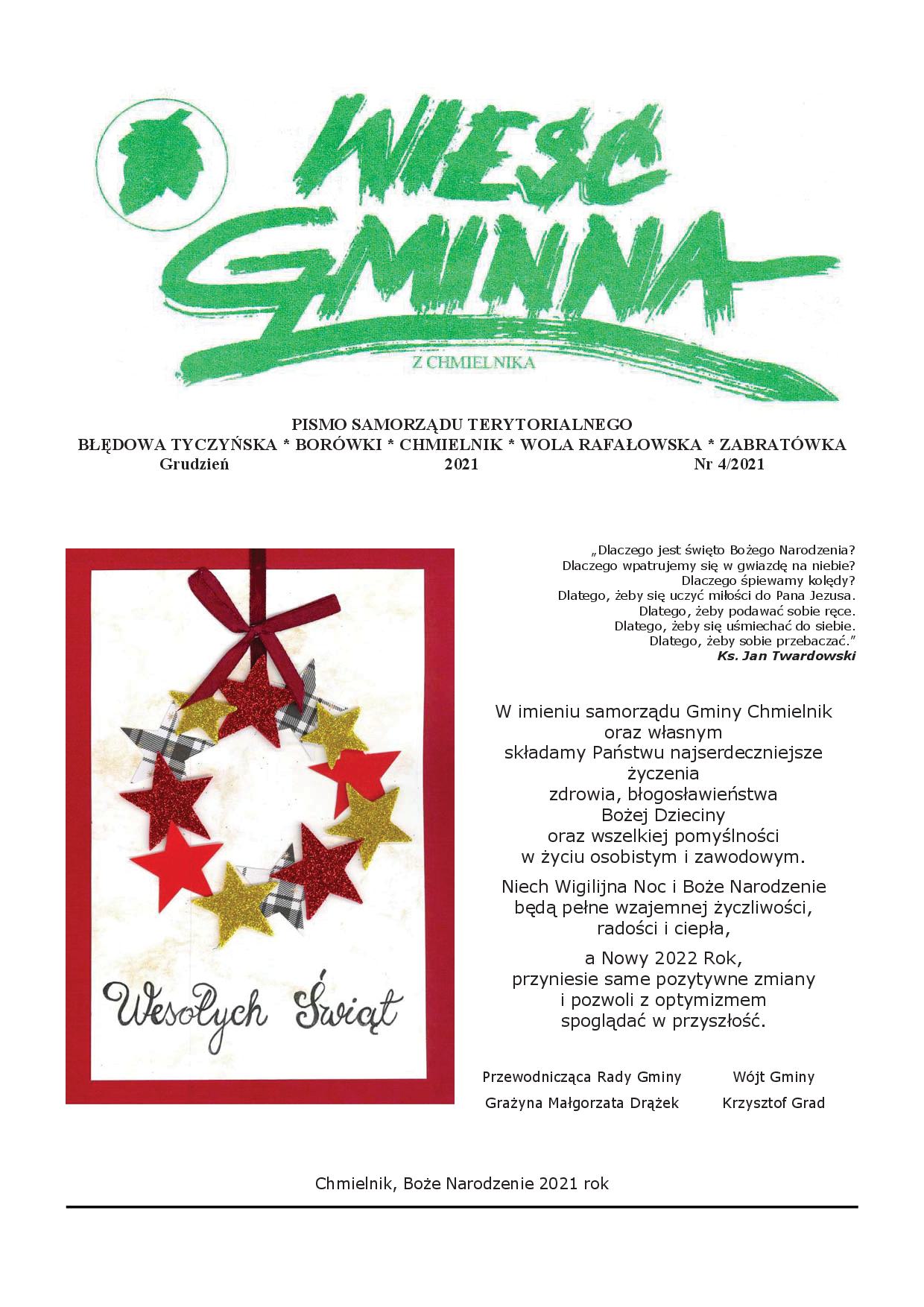 Wieść Gminna z Chmielnika - numer 4 z 2021 r. do pobrania w formacie PDF