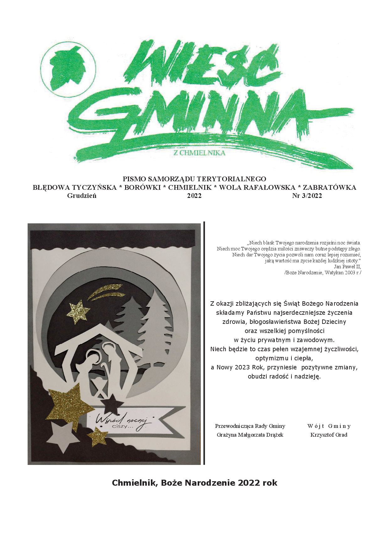 Wieść Gminna z Chmielnika - numer 3,4 z 2022 r. do pobrania w formacie PDF