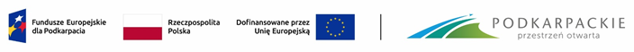 Obraz przedstawiający logo Funduszy Europejskich oraz woj. podkarpackiego, a także flagi Polski i Unii Europejskiej